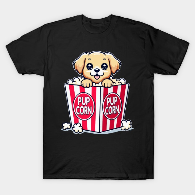 Pupcorn Cute Puppy Popcorn Funny Pun T-Shirt by FloraLi